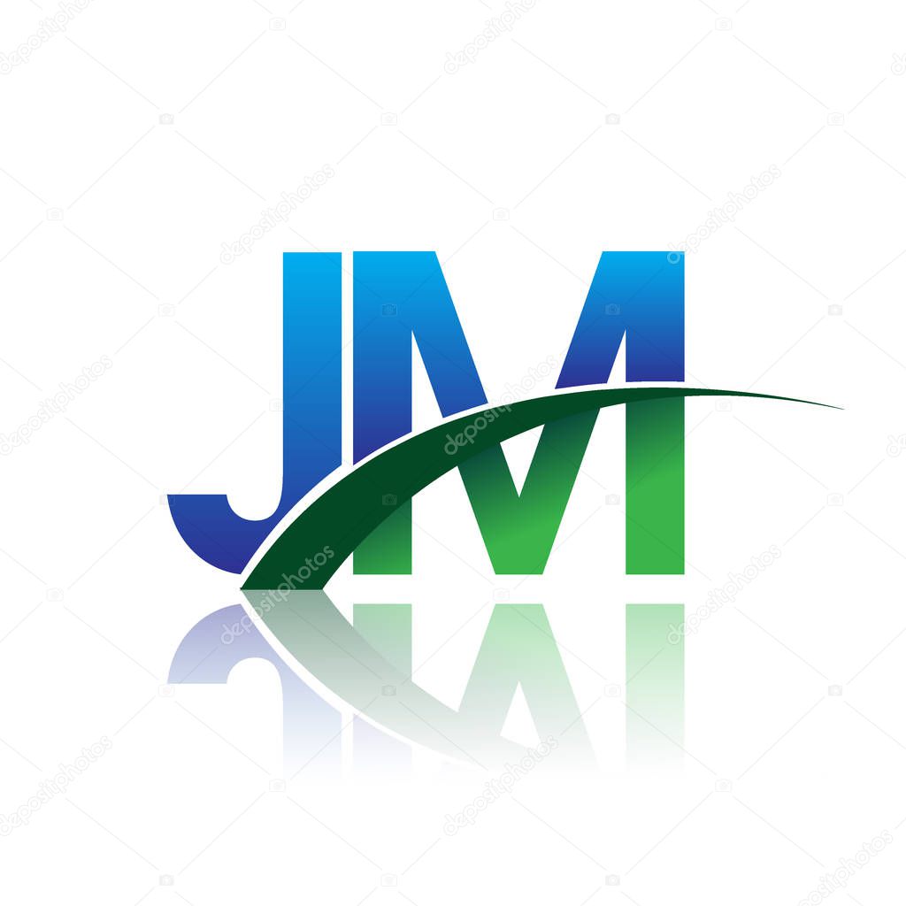 Vector illustration of blue and green letters jm