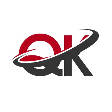 Kırmızı ve siyah alfabesi harfleri qk basit grafik vektör çizim