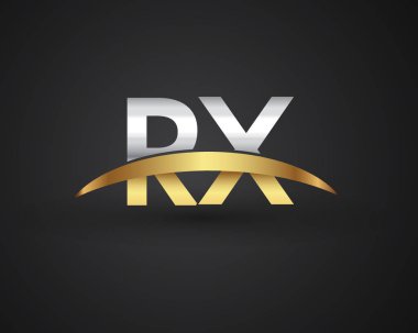 rx vektör çizim gümüş ve altın harfler