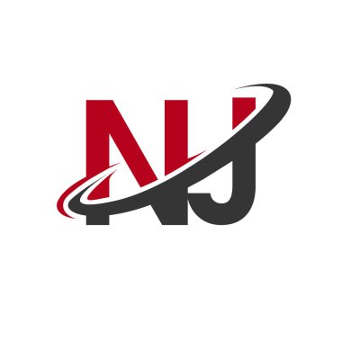 Kırmızı ve siyah vektör çizim harf nj