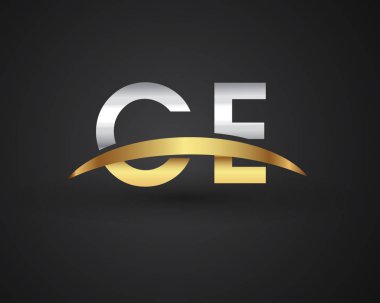 ce vektör çizim gümüş ve altın harfler