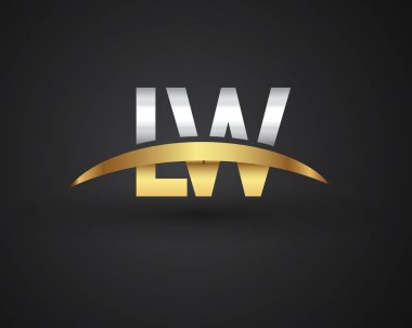 lw vektör çizim gümüş ve altın harfler