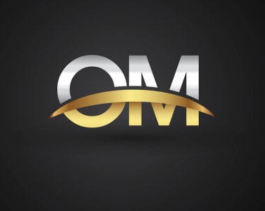 om vektör çizim gümüş ve altın harfler