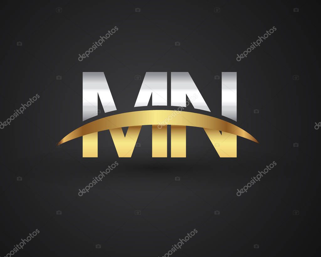 Vector illustration of silver and golden letters mn