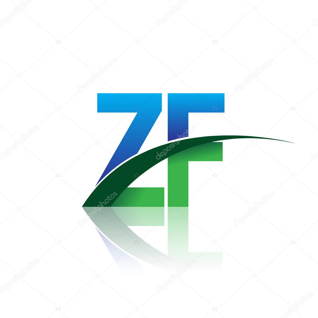 vector illustration of blue and green letters zf