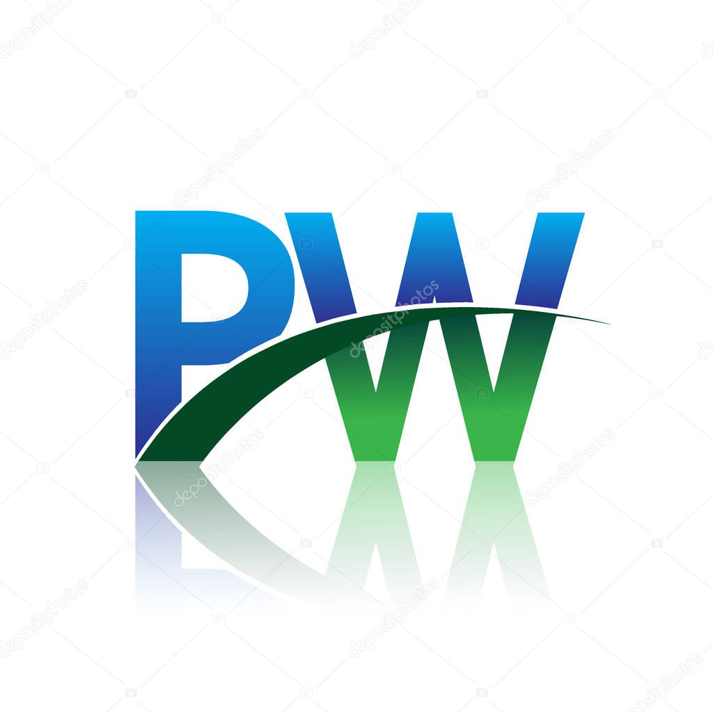 Vector illustration of blue and green letters pw