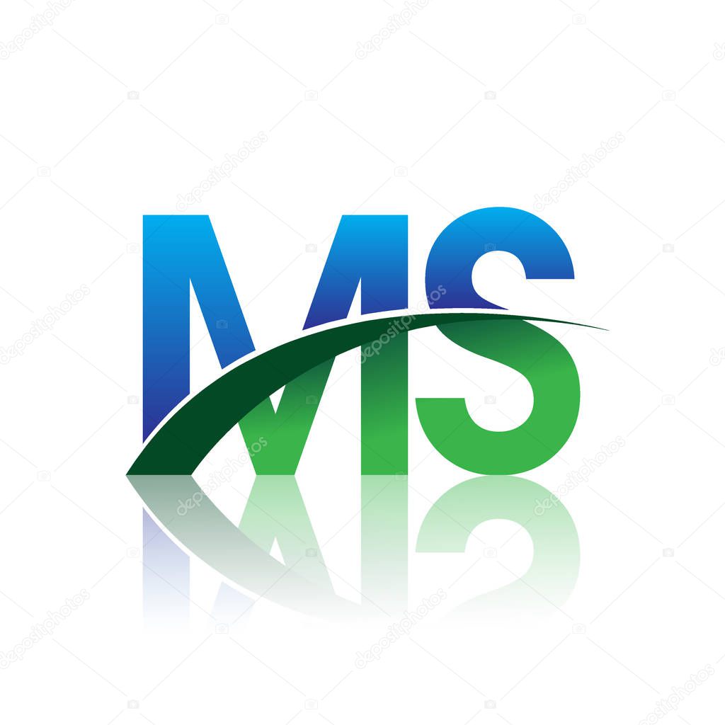 vector illustration of blue and green letters ms
