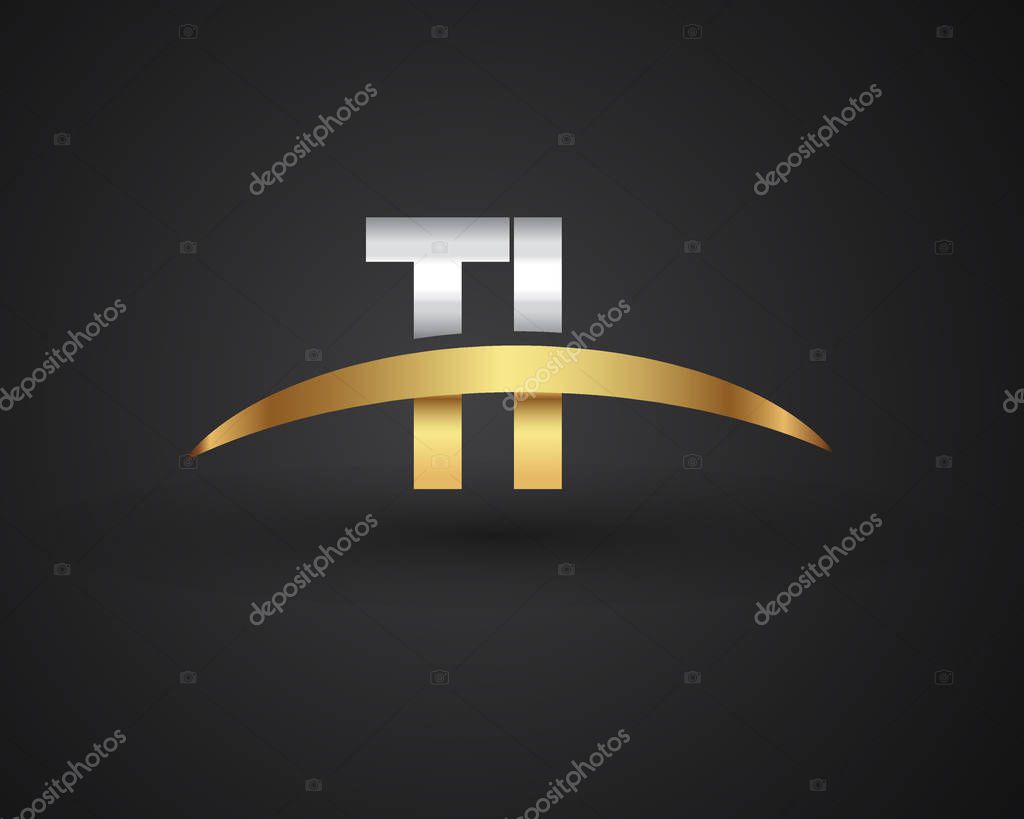 Vector illustration of silver and golden letters ti
