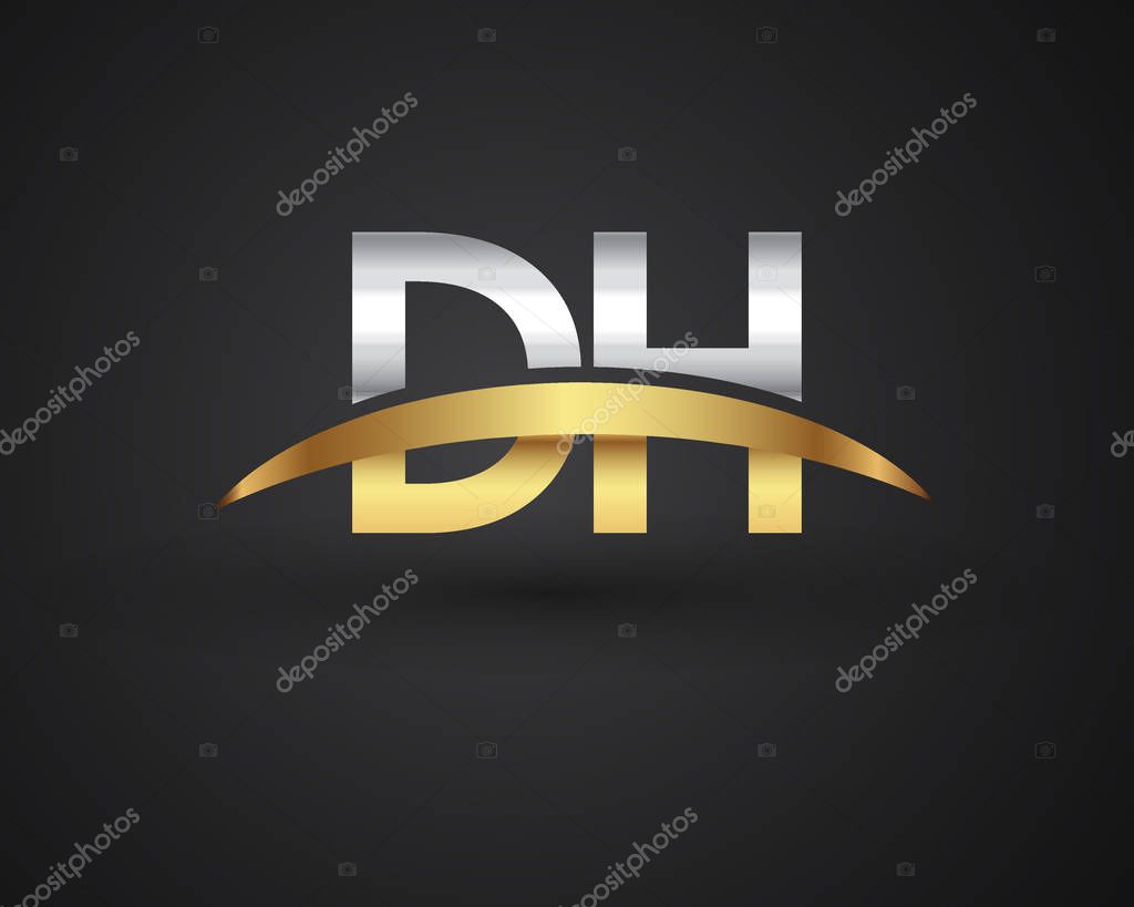 Vector illustration of silver and golden letters dh