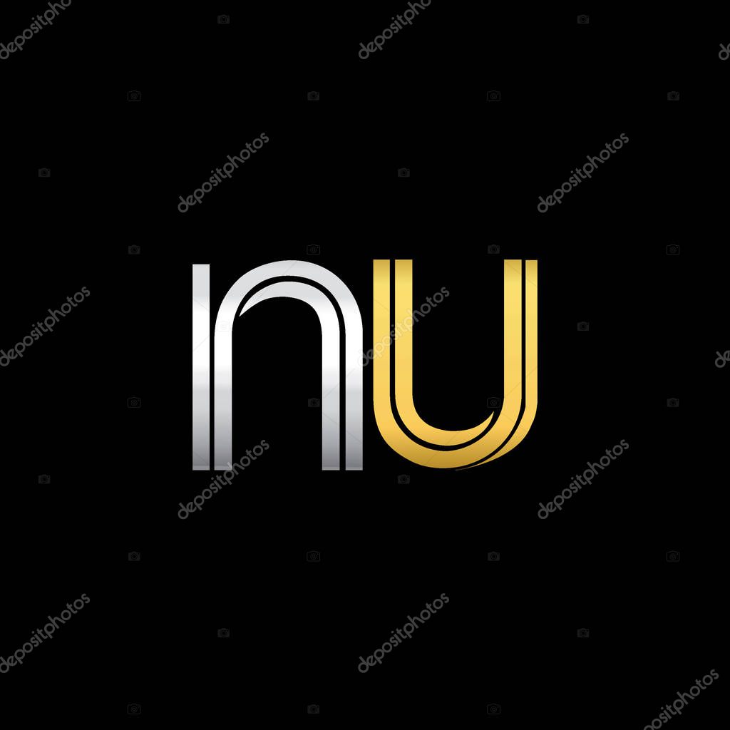Vector illustration of silver and golden letters nu