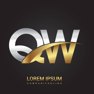 Gümüş ve altın harfler qw çizimi vektör
