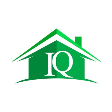 Beyaz harfler IQ yeşil ev arka planda