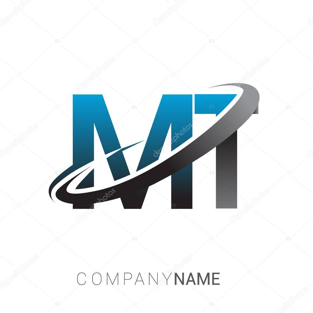 Vector illustration of blue and  black letters mt