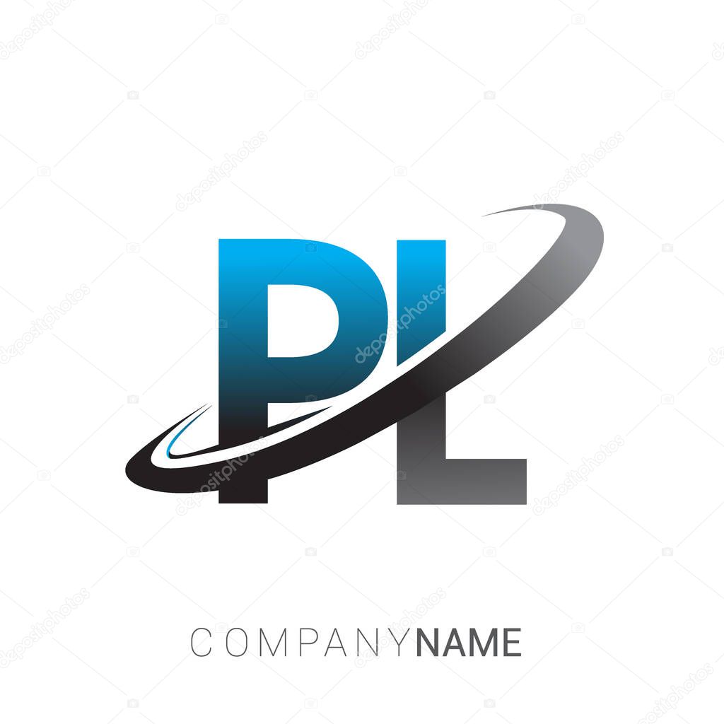 Vector illustration of blue and  black letters pl