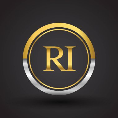 vektör çizim gümüş ve altın RI harfleri