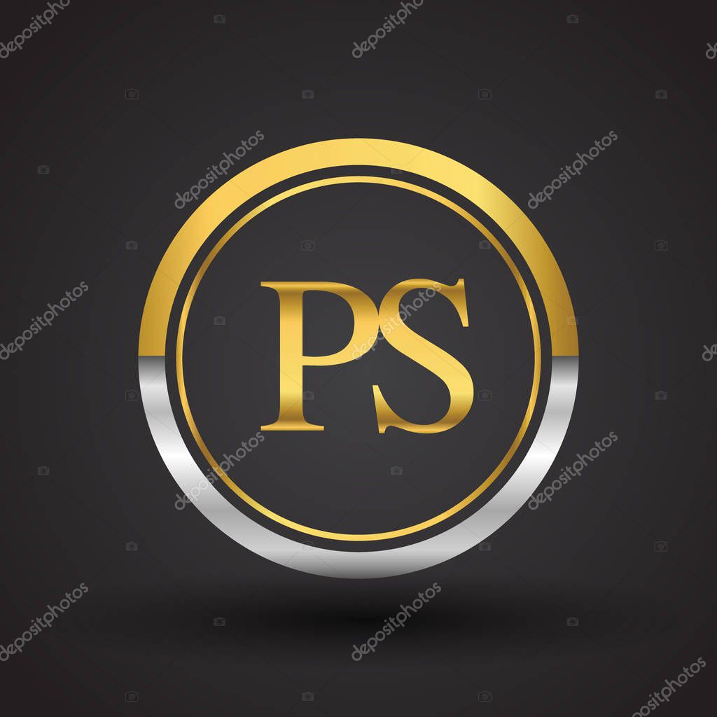 Vector illustration of silver and golden letters ps