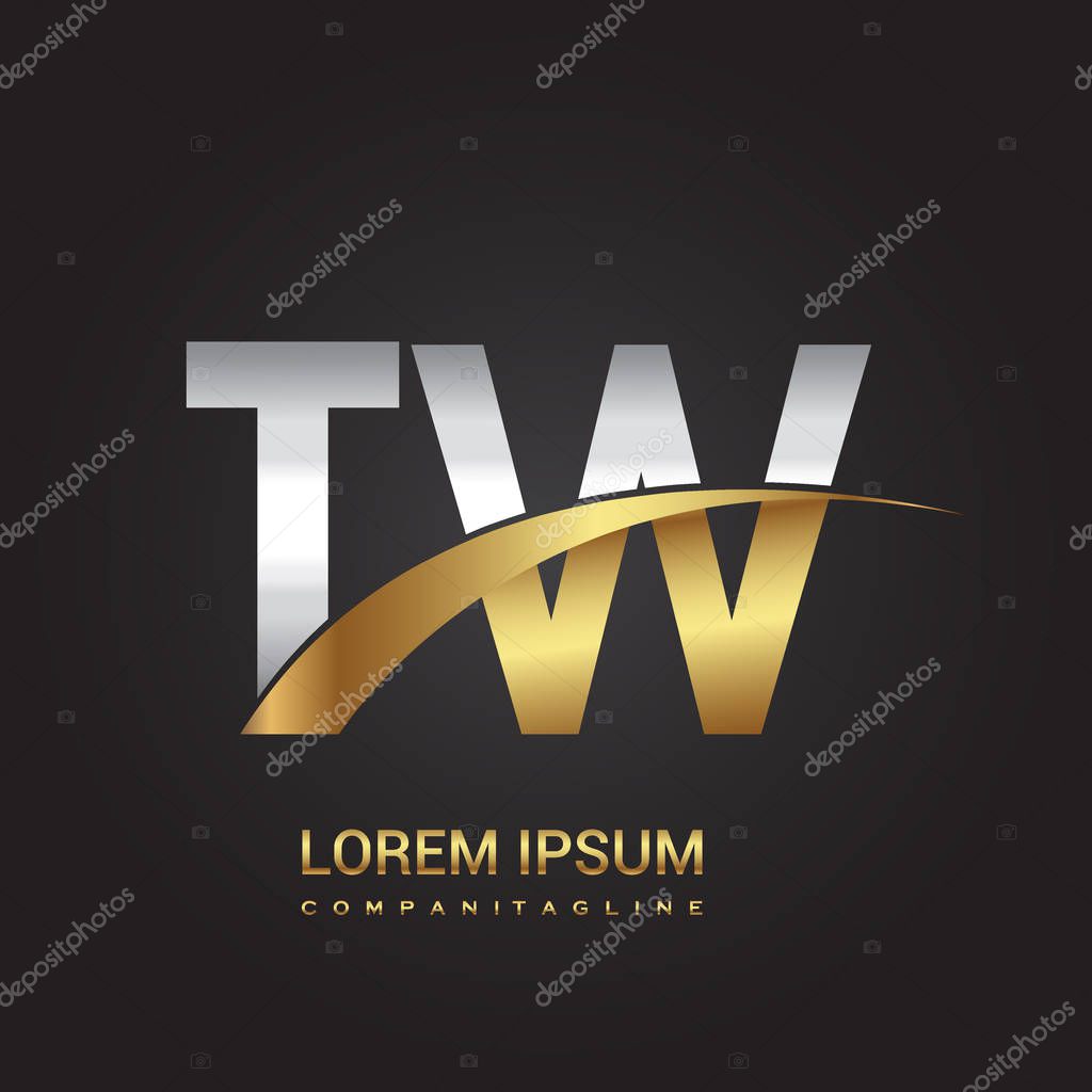 Silver and gold vector illustration of letters tw