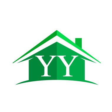 Beyaz harfler yy üzerinde yeşil ev arka plan