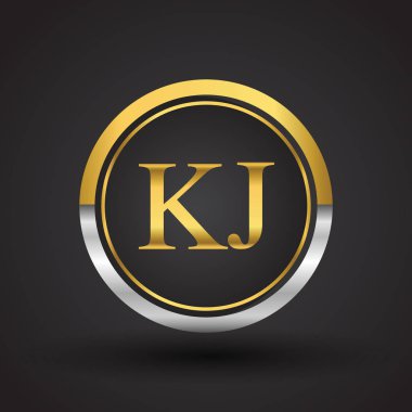 kj vektör çizim gümüş ve altın harfler