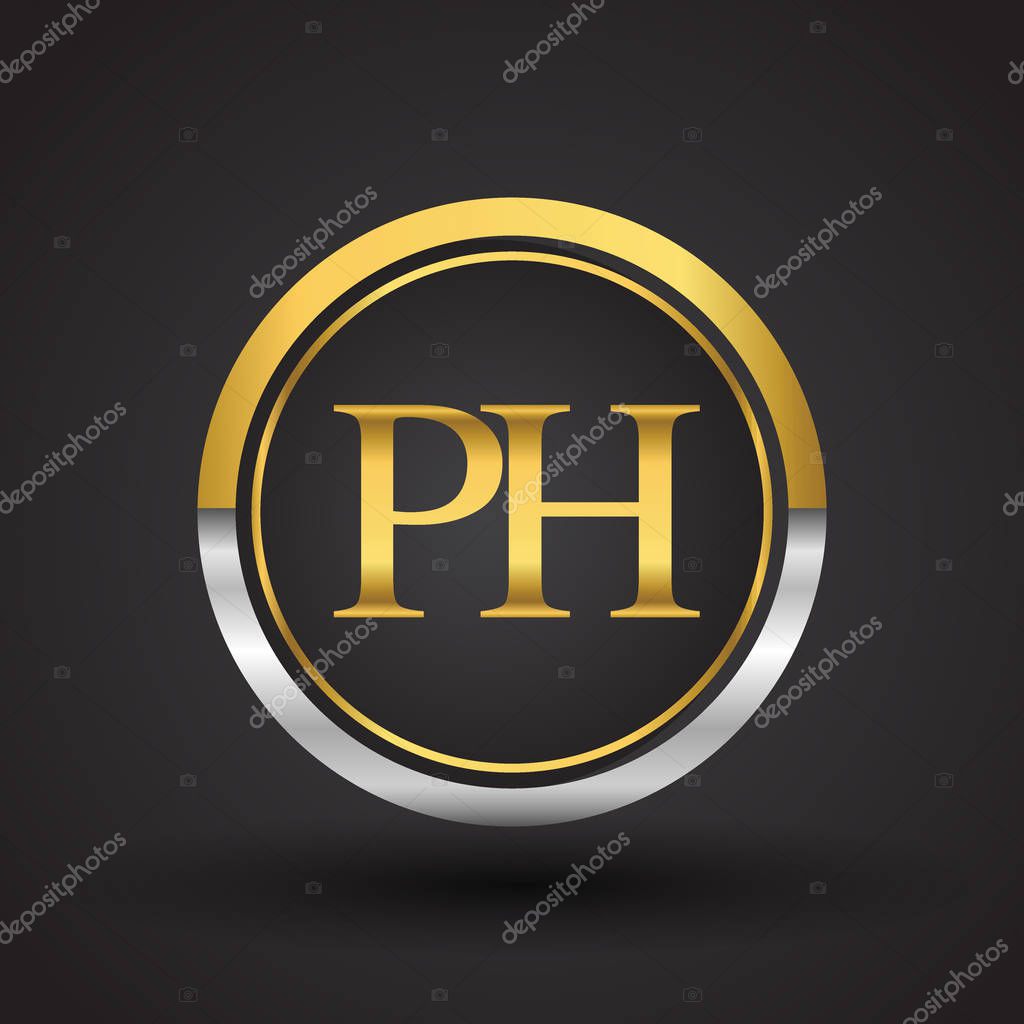 Vector illustration of silver and golden letters ph