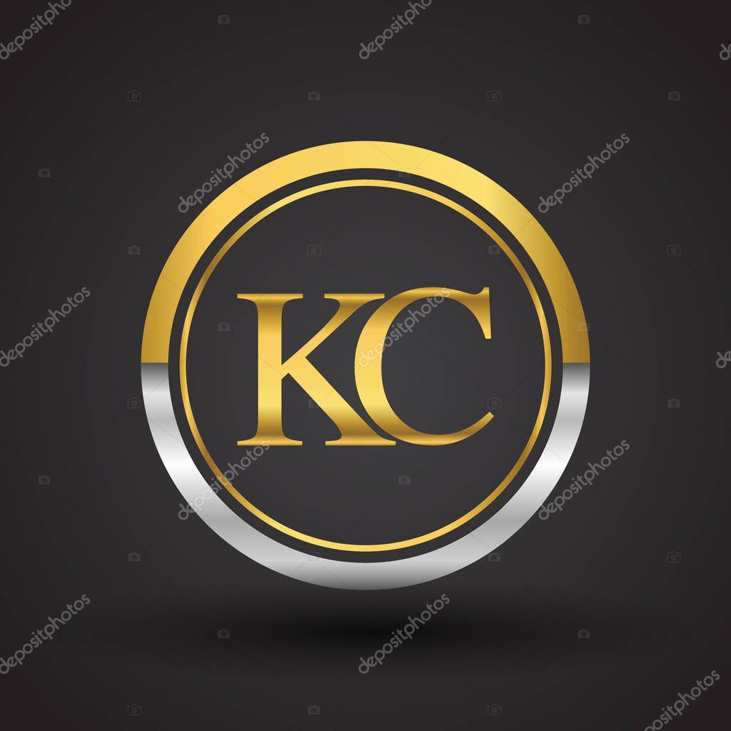 Vector illustration of silver and golden letters kc