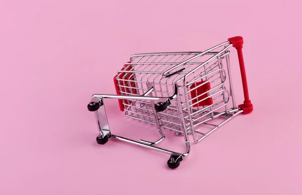 Empty Shopping Cart Pink Background — Stock Photo, Image