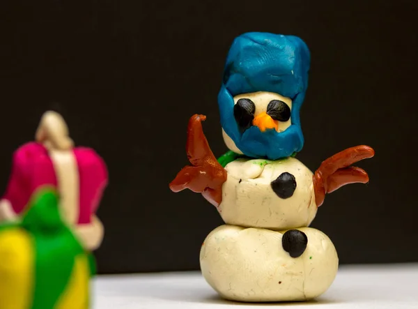 Пластилиновый Снеговик Рождественскую Ночь Дарит Всем Подарки Счастье Great Work — стоковое фото