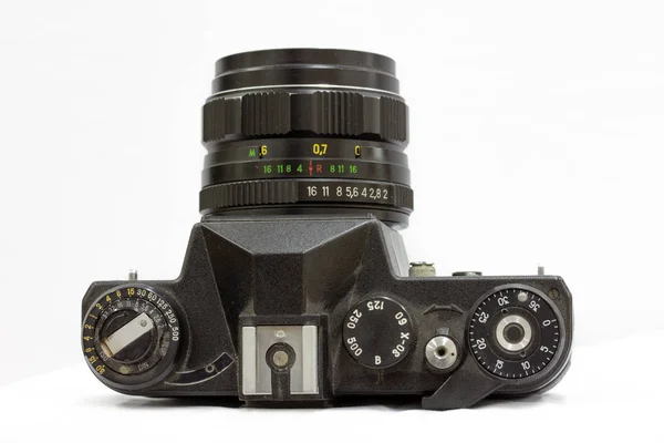 Controle Van Deze Oude Slr Camera Werd Uitgevoerd Met Behulp — Stockfoto