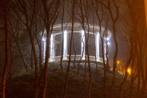 Korkunç bir rüya bir sisli bir gece beyaz kule sürünen ağaçlarıyla çevrili dağ içinde