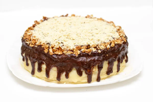 Eigenhändig Gebacken Für Ihren Lieblings Leckeren Runden Kuchen Mit Pudding — Stockfoto