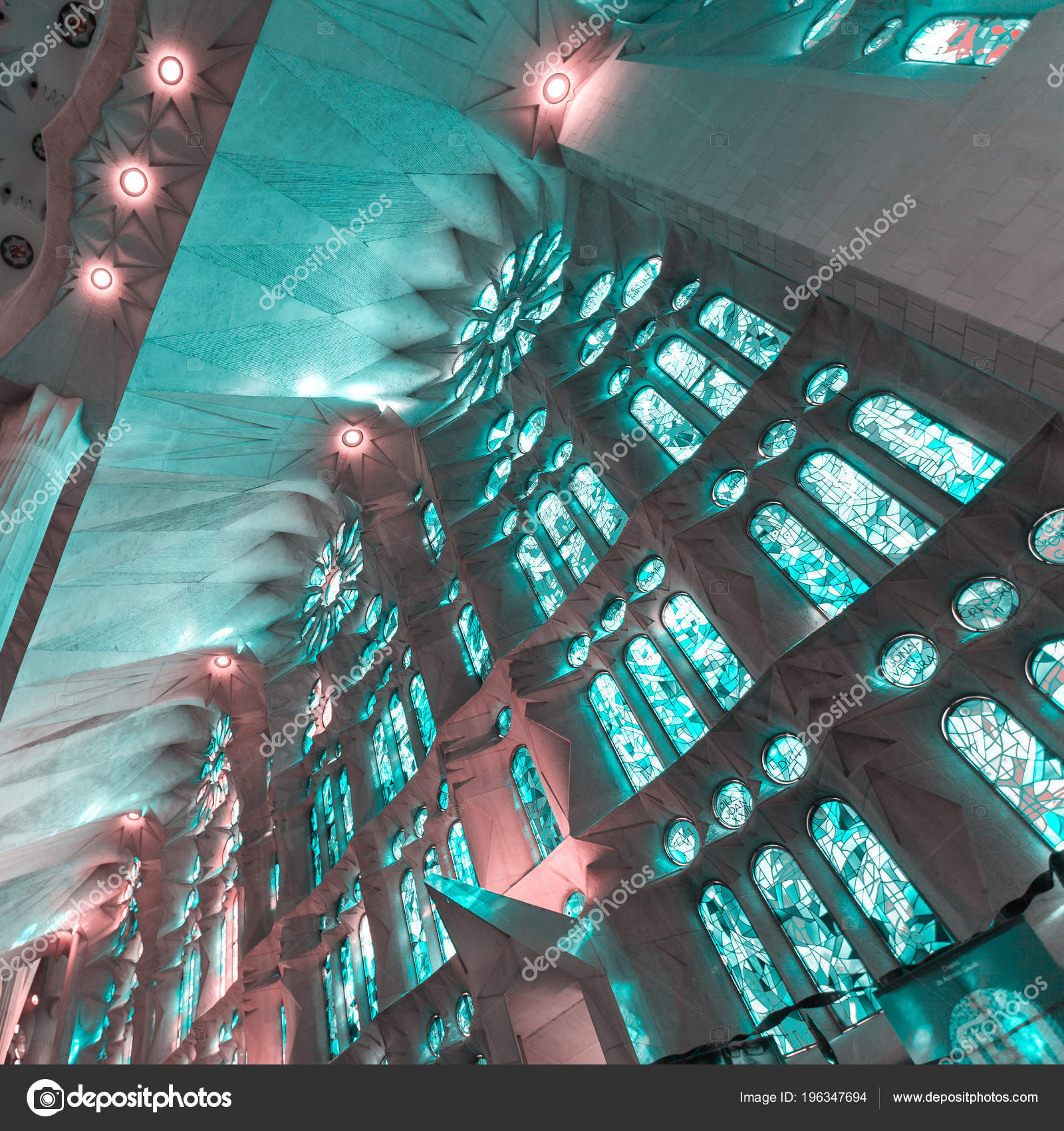 Interior View Of Sagrada Familia Barcelona Spain Stock