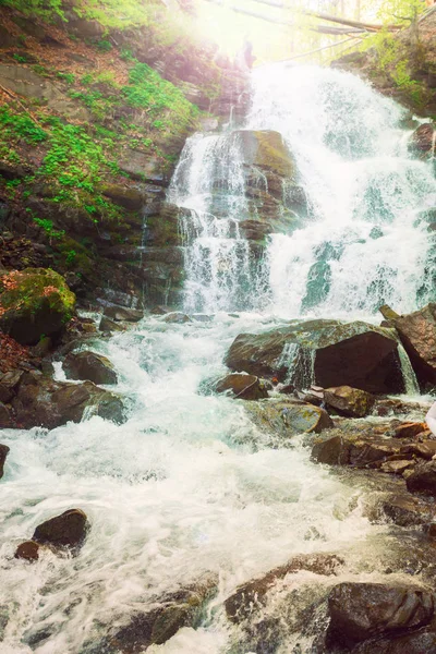 Hermosa cascada en los Cárpatos en la primavera — Foto de Stock