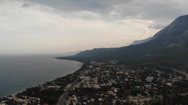 Aerial view of Mountains and Coast National Park in Turkey, Beldibi village — Stock Video