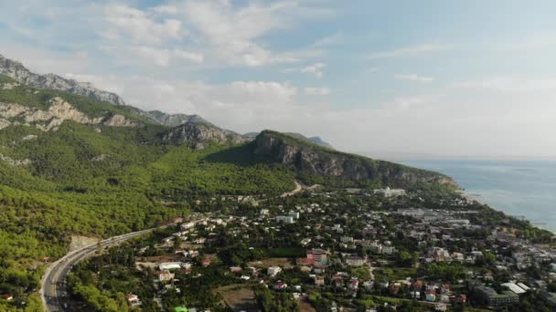 Aerial view of Mountains and Coast National Park in Turkey, Beldibi village — Stock Video