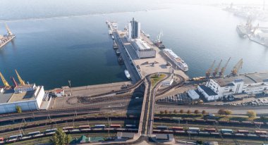 Bağlantı noktası ve deniz, Ukrayna Odessa havadan görünümü Panoraması