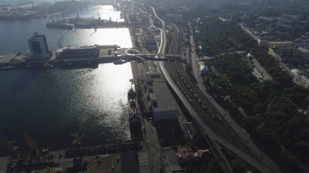 Veduta aerea del porto di Odessa sul Mar Nero, Ucraina — Video Stock