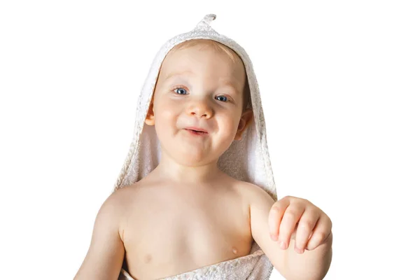 Funny baby boy in towel. — Stock Photo, Image