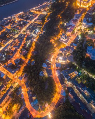 Akşam Kiev, Ukrayna. Havadan görünüm