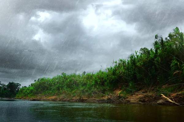 Starkregen Sommer Auf Einem Fluss Regentag — Stockfoto