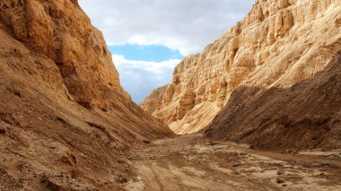 Sandy kuru nehir yatağında çöl. Dead Sea Region.