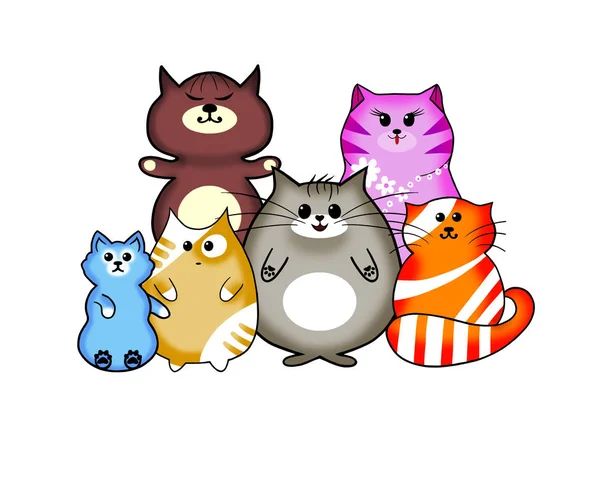 Kawaii gatos multicolor — Foto de Stock