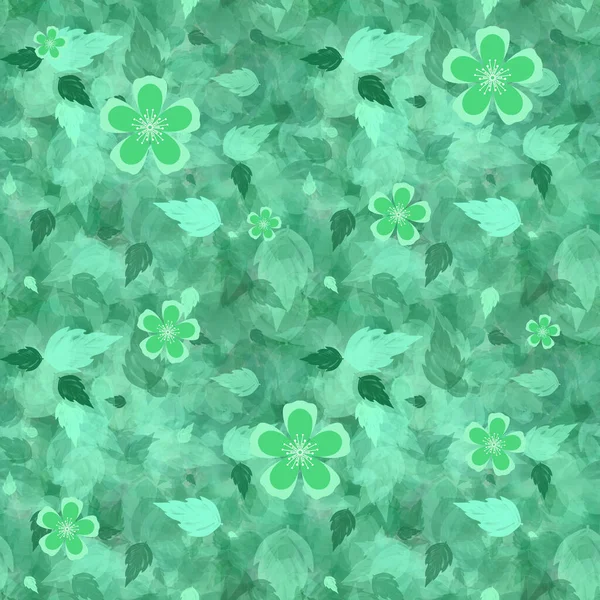 Seamless Pattern Green Leaves Flowers — Stock Photo, Image