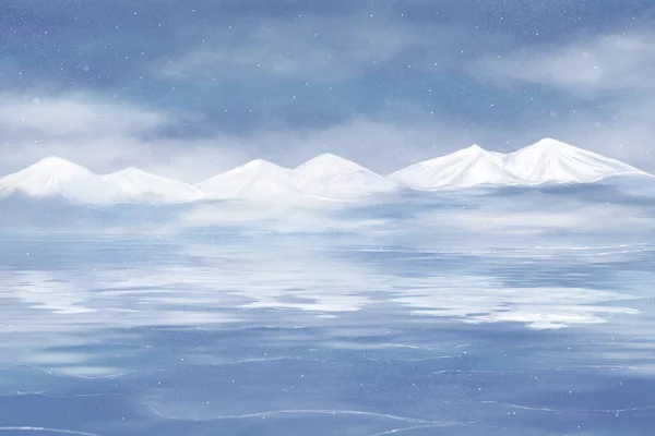 Winter landscape in cold blue colors. Digital art landscape background.