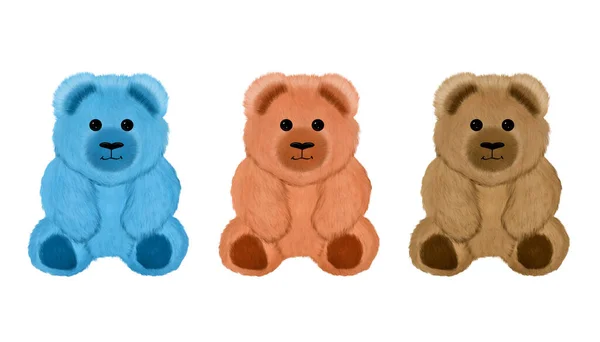 Teddybär Drei Verschiedenen Farben Auf Weißem Hintergrund — Stockfoto