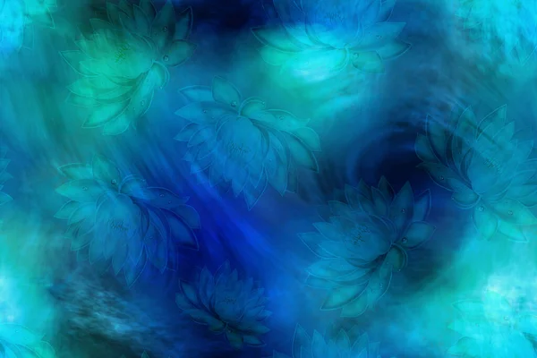 Sömlös Blå Abstrakt Bakgrund Med Näckrosor Digital Konst — Stockfoto