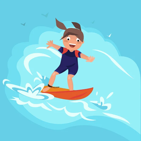 Mujer Surfista Cabalgando Gran Ola — Vector de stock