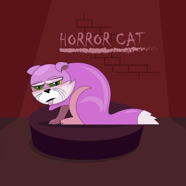 Gece vektör illüstrasyon pembe kedi