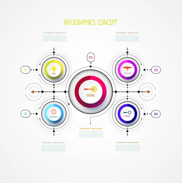 Šablona Návrhu Obchodní Vektorový Infographic Integrovaný Kruhy Obchodní Koncept Možnostmi — Stockový vektor