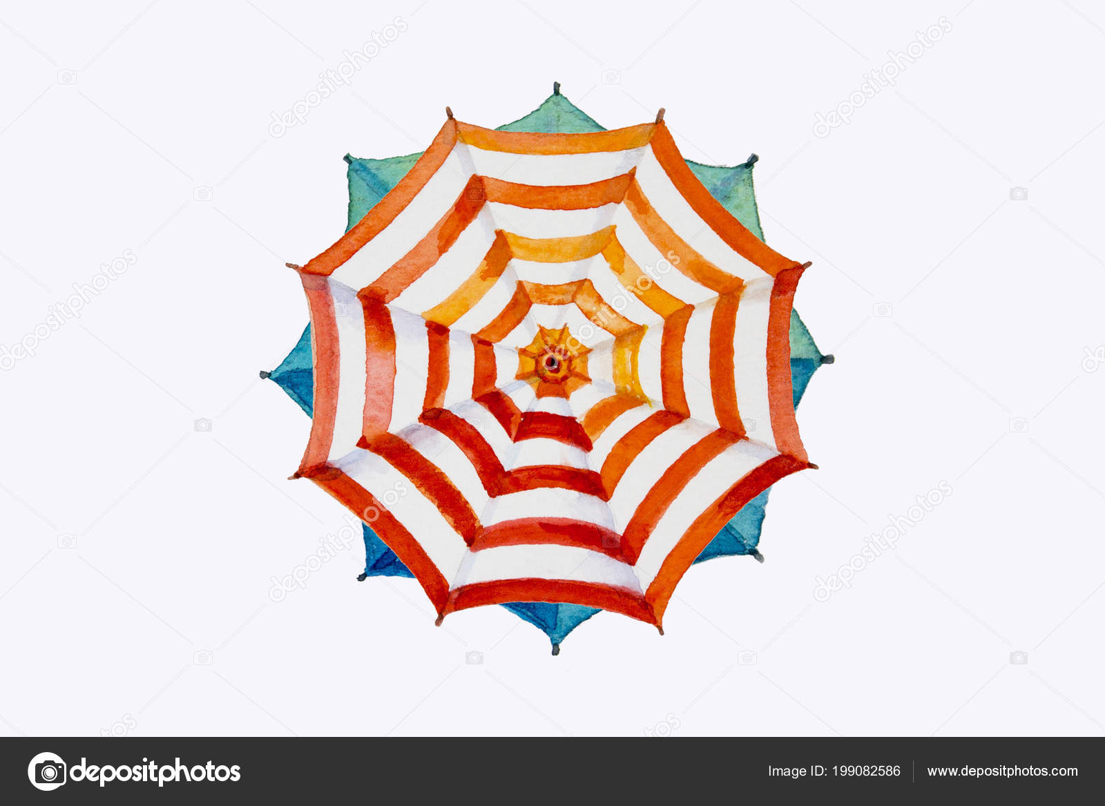 Multi Colored Umbrella Watercolor Painting Top View Colorful Summer