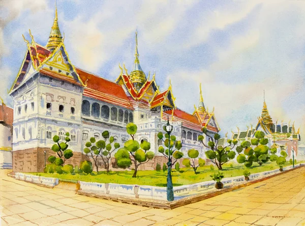 Bangkok Tayland Kraliyet Grand Palace Suluboya Resim Peyzaj Turizm Konumu — Stok fotoğraf